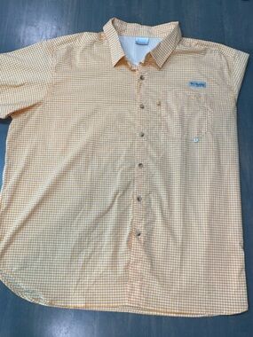 Columbia Men’s Orange Gingham Short-Sleeve Button-Down Shirt -Vented - 3XL